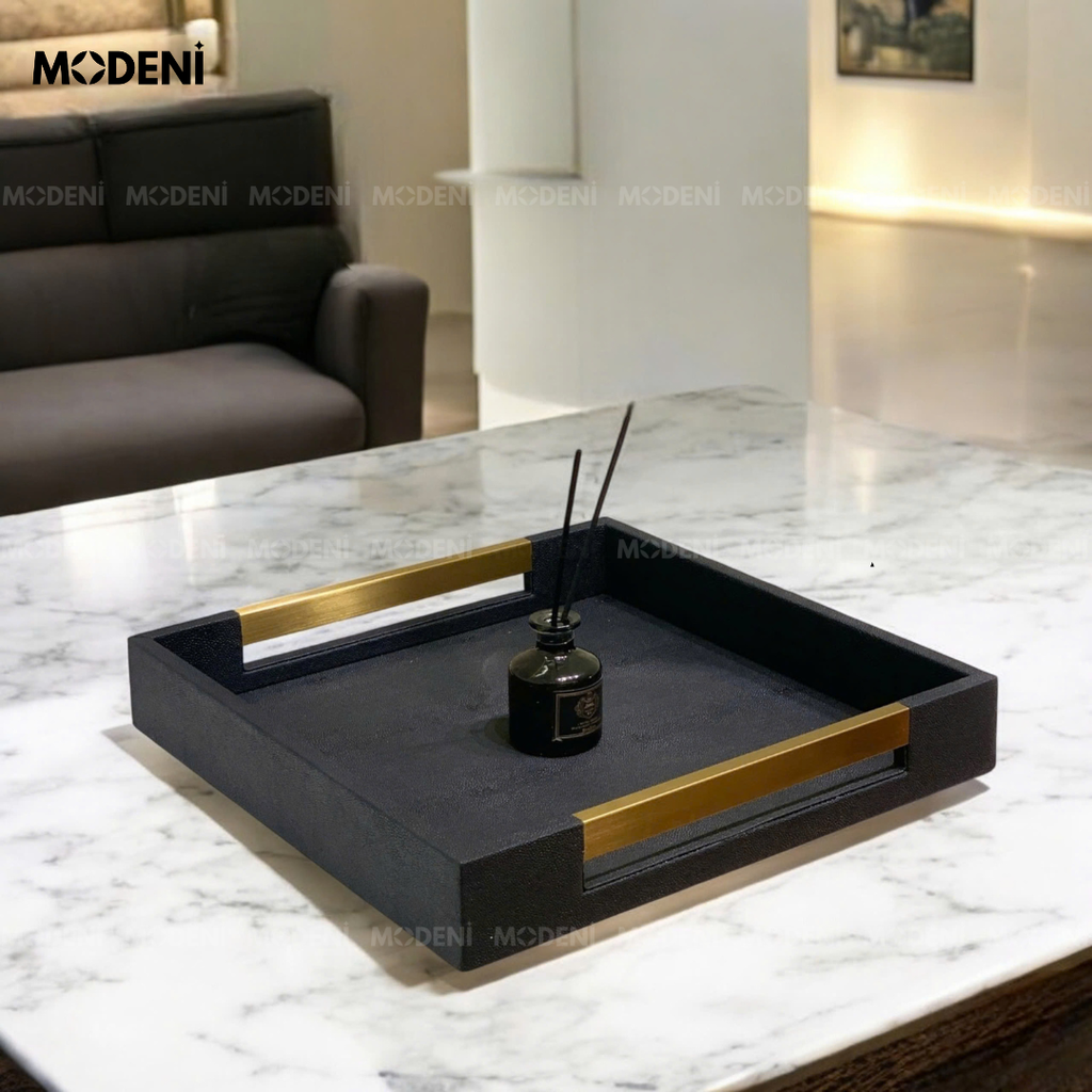 Khay Da Nova – Khay Decor Cao Cấp Sang Trọng – Tay Cầm Mạ Vàng Đẳng Cấp – Phù Hợp Trang Trí Bàn Sofa, Console, Phòng Khách Hiện Đại