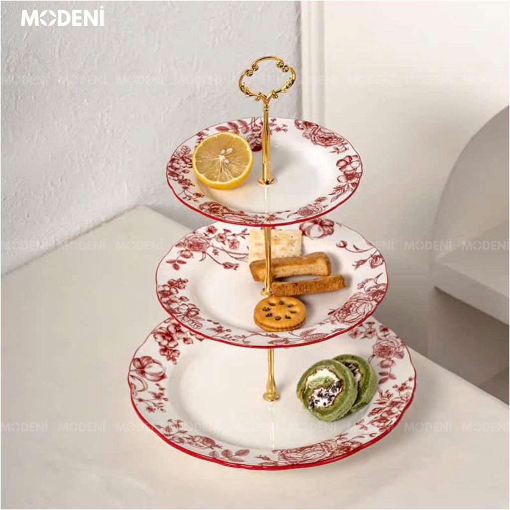 Khay Lyra 3 Tầng Sứ Cao Cấp – Sang Trọng, Tiện Lợi Cho Tiệc Trà, Trưng Bày Món Ngọt