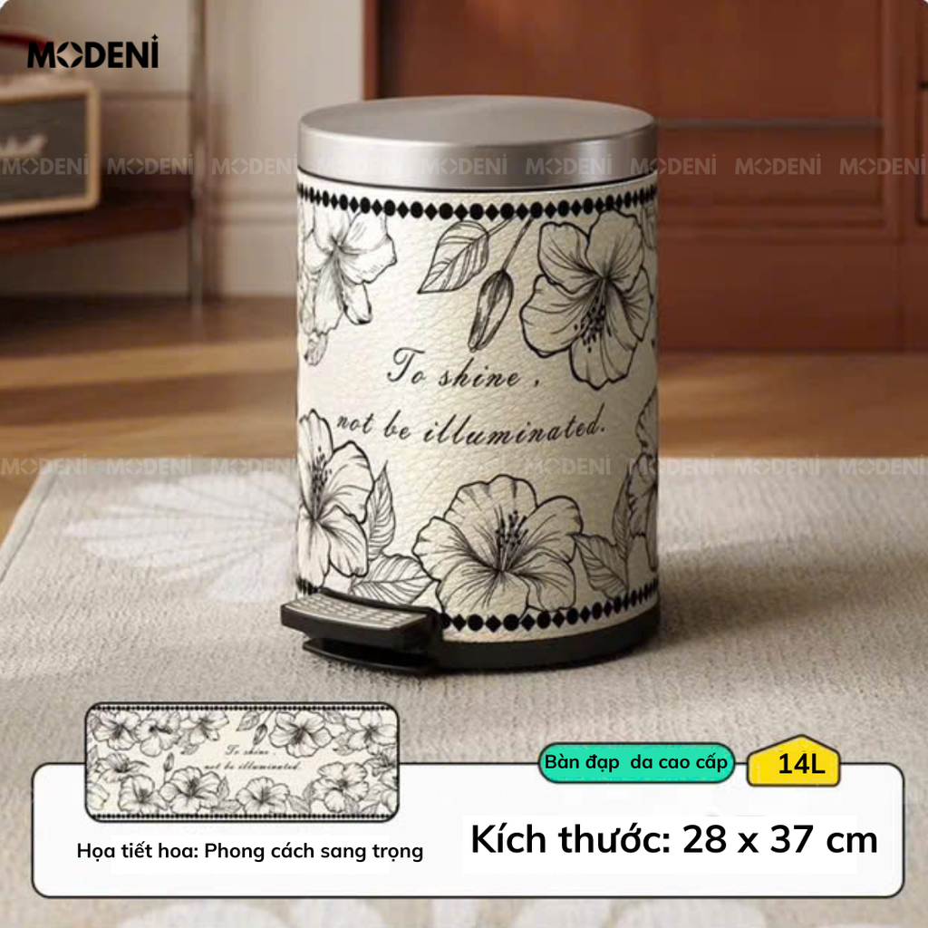 Thùng Rác Có Nắp Vera - Thùng Rác Decor Retro Sang Trọng – Thiết Kế Nắp Đạp Tiện Lợi – Dung Tích 14L Cho Phòng Khách/Phòng Ngủ