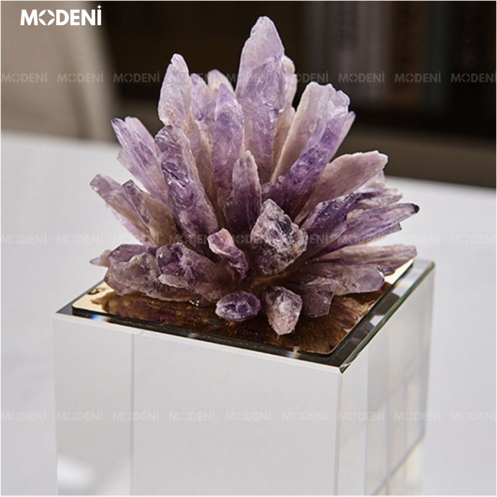 Tượng Koine San Hô Thạch Anh Tím Nhỏ – Decor Phong Thủy Sang Trọng – Đế Kính Phản Chiếu Cao Cấp