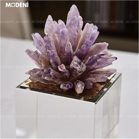 Tượng decor san hô tím đế kính trong – phong thủy sang trọng