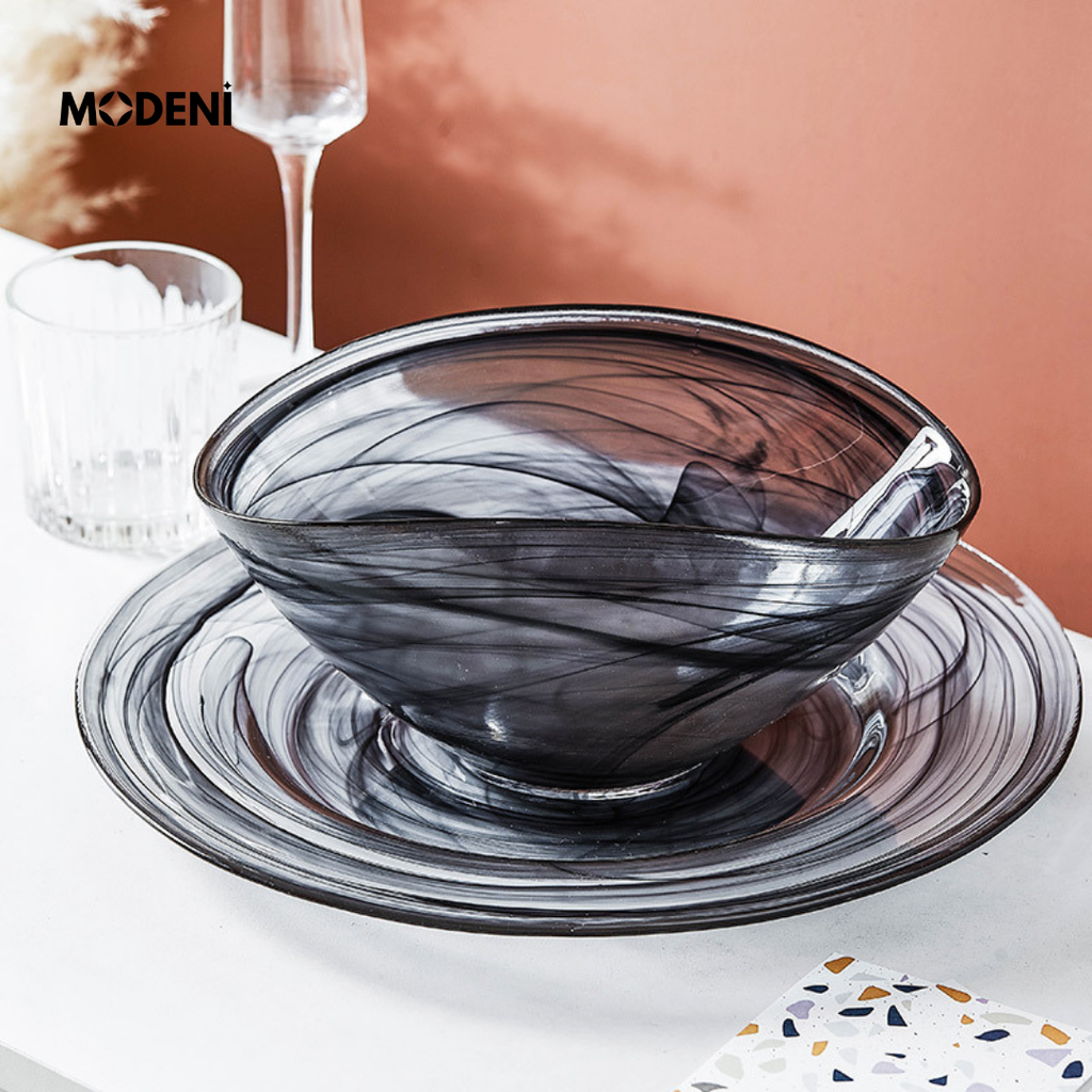 Tô Trái Cây Thủy Tinh Davina – Tô Decor Sang Trọng Màu Loang Nghệ Thuật – Size lớn lòng sâu phù hợp bàn ăn, bàn tiệc hiện đại