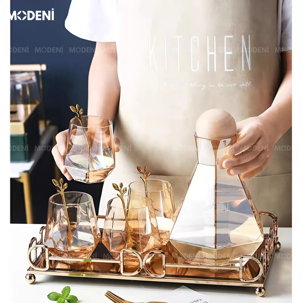 Bộ Bình Nước Halie Thủy Tinh Cao Cấp Màu Nâu Cam Phong Cách Châu Âu Hiện Đại