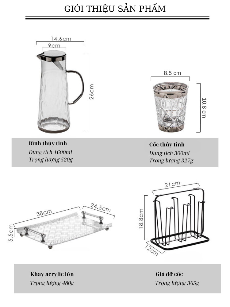 Bộ Bình Ly Thủy Tinh Cao Cấp Orla Sang Trọng Hiện Đại