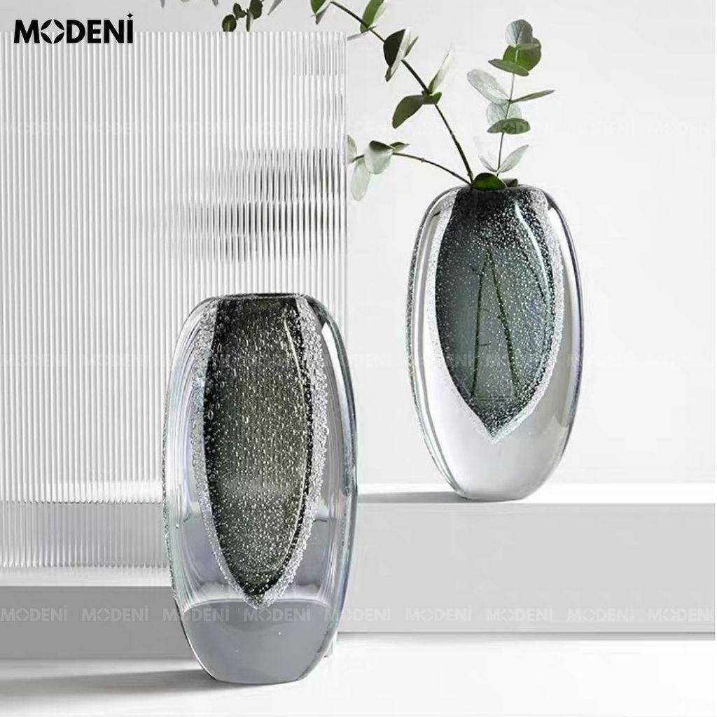 Bình Hoa Thủy Tinh Elysia – Lọ Decor Nghệ Thuật Hiệu Ứng Bọt Khí – Cao 27cm/23cm Cho Bàn Sofa, Phòng Khách Hiện Đại