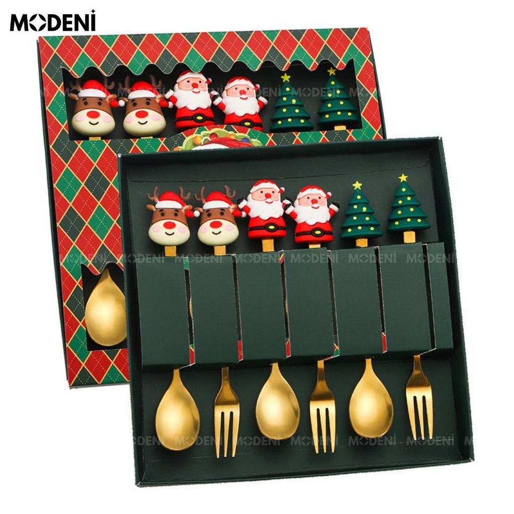 Set Muỗng Nĩa Macaron Giáng Sinh Cao Cấp Sang Trọng