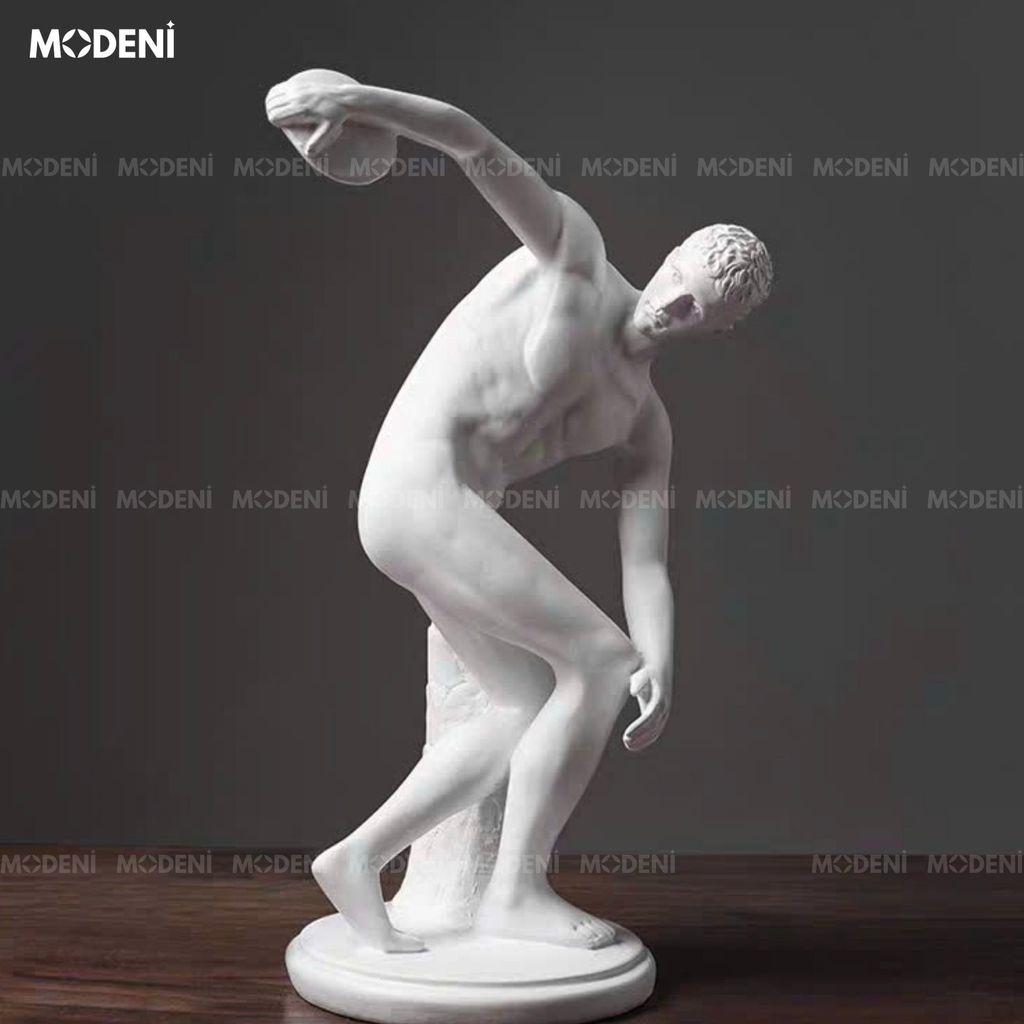 Tượng Trang Trí Aureus White Cổ Điển Hy Lạp – Dáng Ném Đĩa Nghệ Thuật – Decor Bàn Kệ Phong Cách Tối Giản
