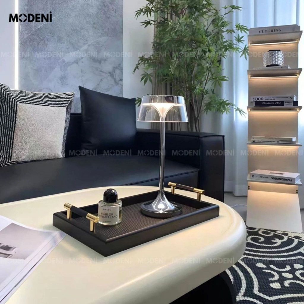 Khay Trang Trí Đen Blacky cao cấp – Tay cầm kim loại, phong cách hiện đại