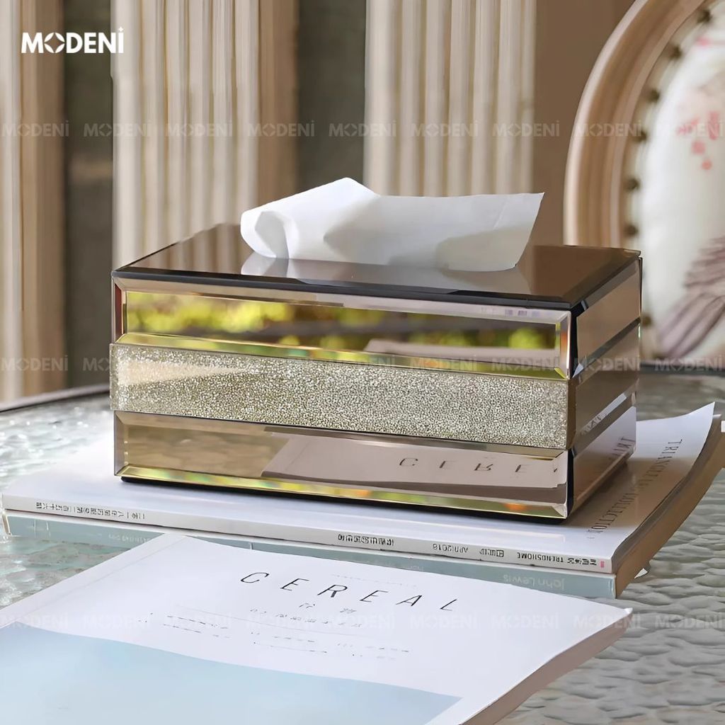 Hộp Đựng Khăn Giấy Saphir Cao Cấp – Thiết Kế Gương Phản Chiếu Sang Trọng, Phù Hợp Decor Bàn Sofa Phong Cách Châu Âu