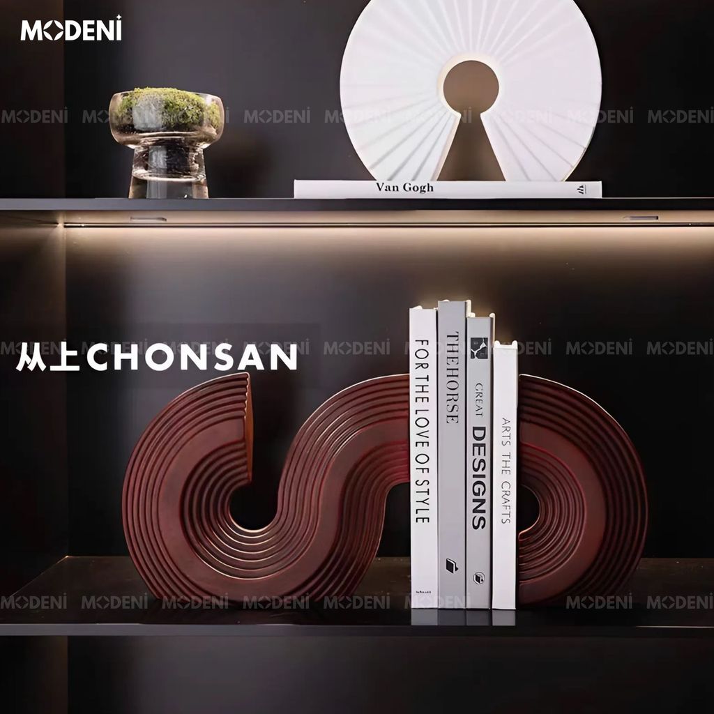 Chặn Sách Servo Nâu Nghệ Thuật – Thiết Kế Hình Học Trừu Tượng – Phù Hợp Decor Kệ Sách, Bàn Làm Việc, Không Gian Sáng Tạo Hiện Đại