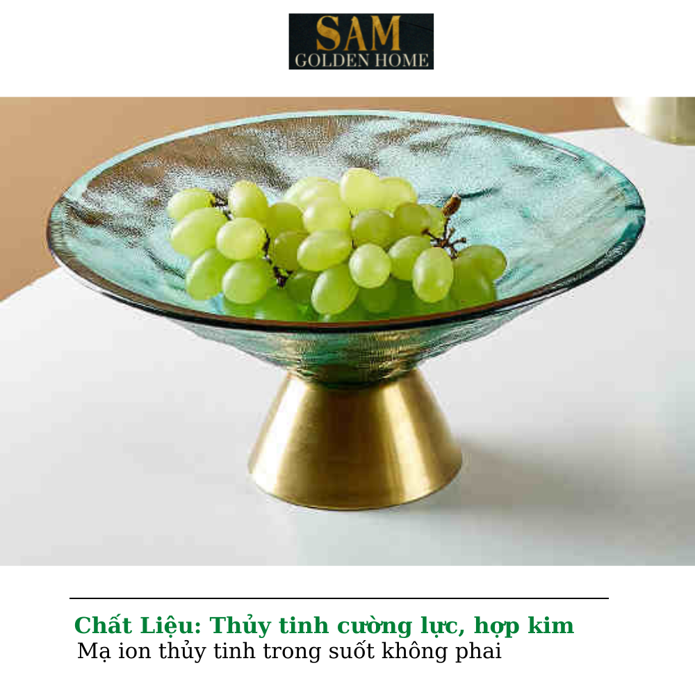 Tô Đĩa Đựng Trái Cây Wave Emerald Thủy Tinh Cường Lực Cao Cấp – Đế Inox Mạ Vàng Gold – Phong Cách Hàn Quốc Hiện Đại, Decor Bàn Sofa – Bàn Tiệc Sang Trọng