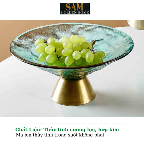 Tô Đĩa Đựng Trái Cây Wave Emerald Thủy Tinh Cường Lực Cao Cấp – Đế Inox Mạ Vàng Gold – Phong Cách Hàn Quốc Hiện Đại, Decor Bàn Sofa – Bàn Tiệc Sang Trọng 