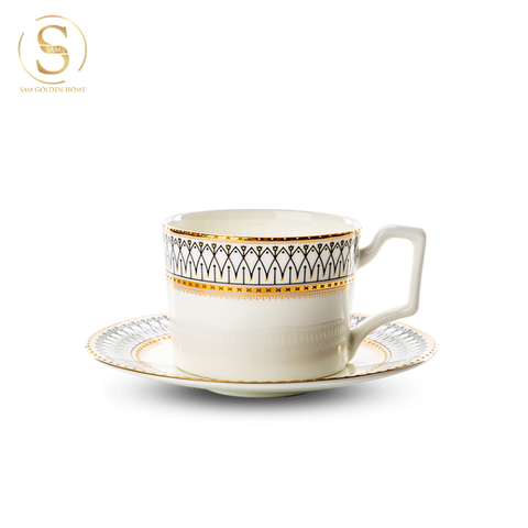  Set Tách Trà Sứ Xương Aura Viền Vàng Sang Trọng Kiểu Âu Thời Thượng 