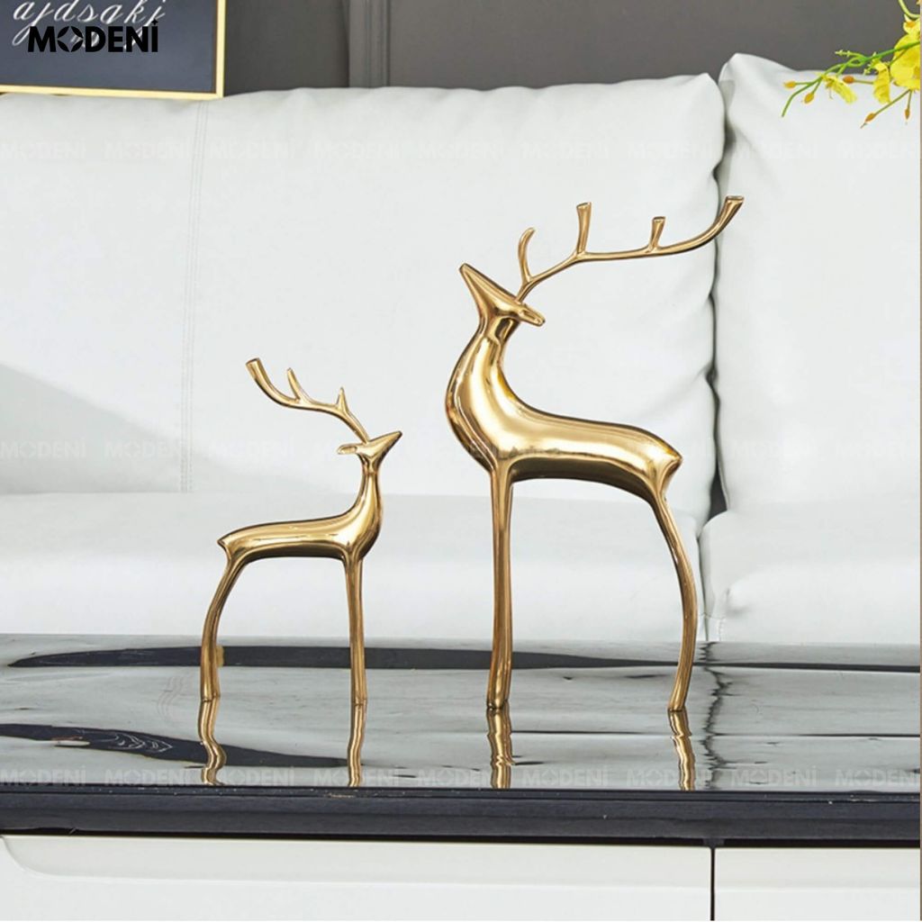 Tượng Nai Sừng Gerda Cao Cấp – Đồng Mạ Vàng Sang Trọng – Điểm Nhấn Decor Bàn, Kệ Tủ, Phòng Khách Hiện Đại