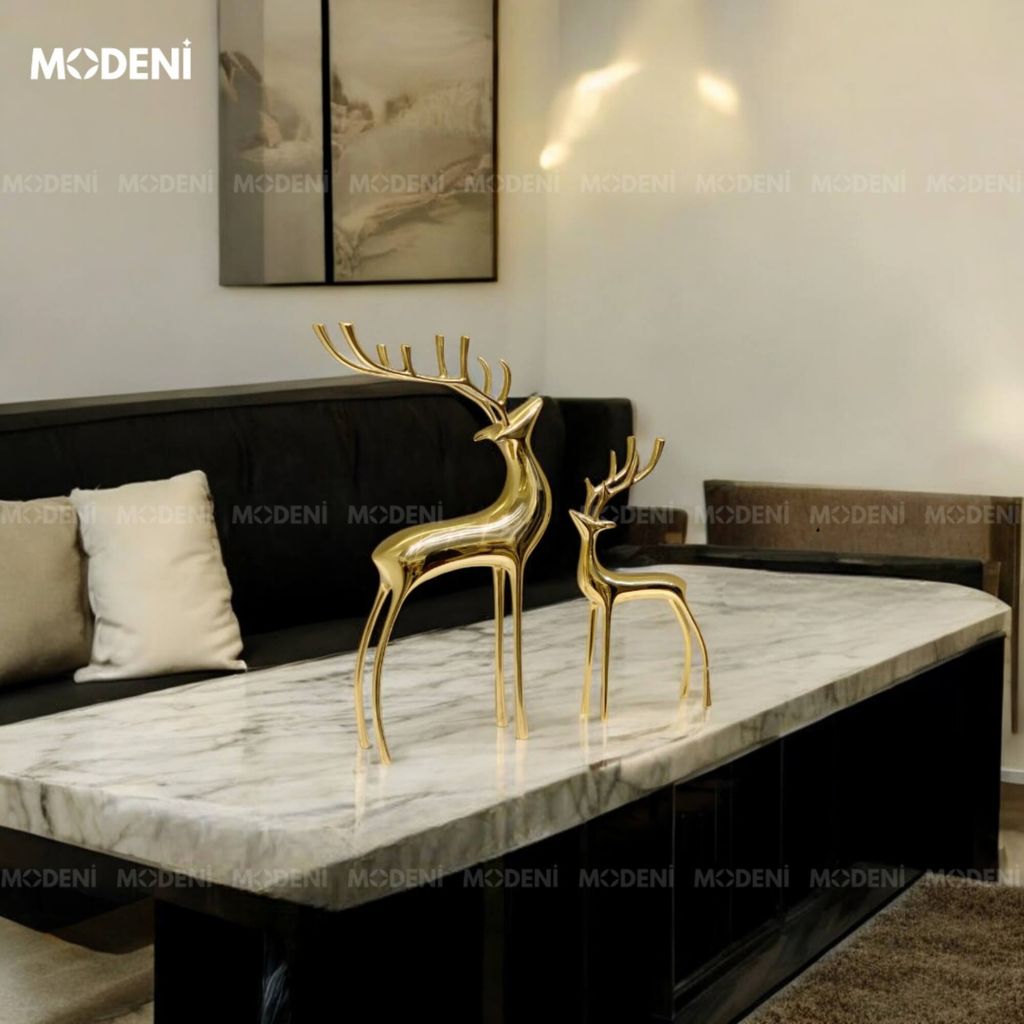 Tượng Nai Sừng Gerda Cao Cấp – Đồng Mạ Vàng Sang Trọng – Điểm Nhấn Decor Bàn, Kệ Tủ, Phòng Khách Hiện Đại