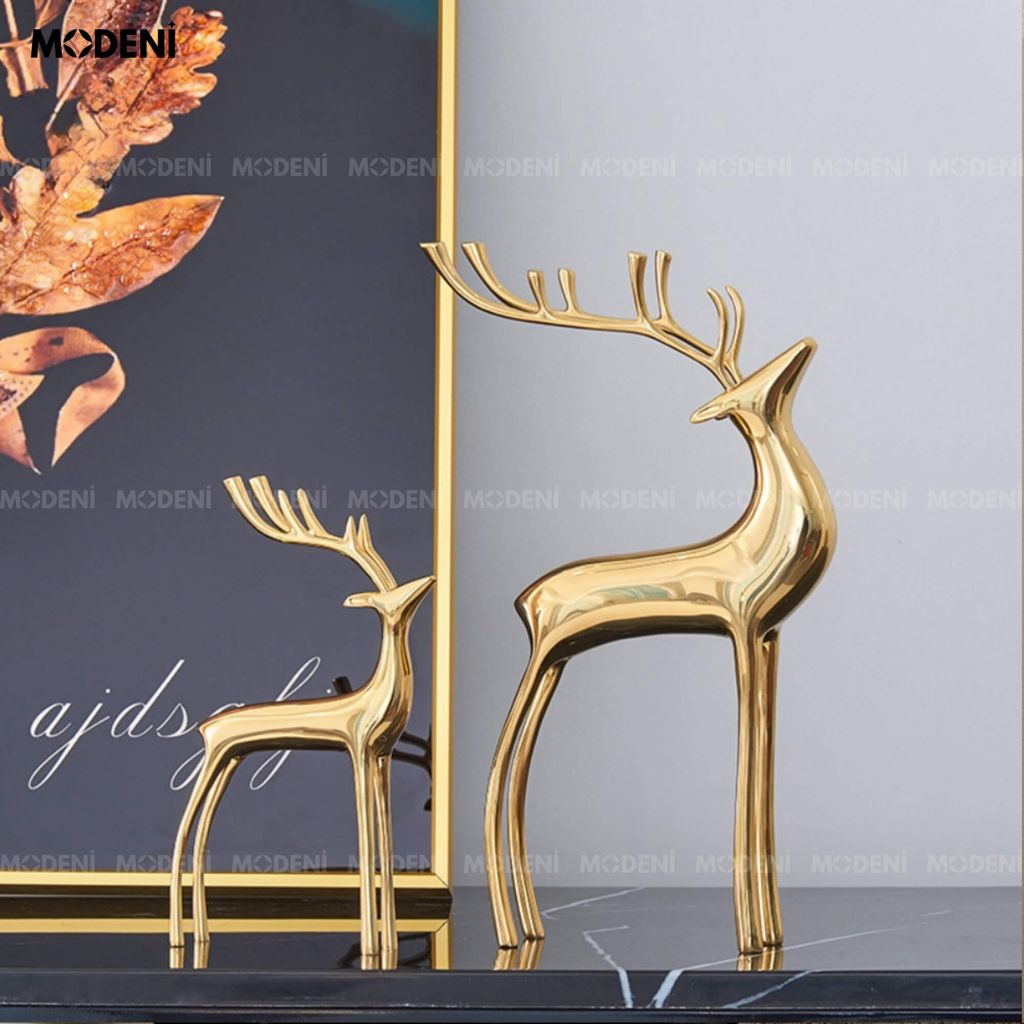 Tượng Nai Sừng Gerda Cao Cấp – Đồng Mạ Vàng Sang Trọng – Điểm Nhấn Decor Bàn, Kệ Tủ, Phòng Khách Hiện Đại