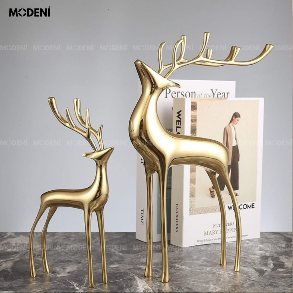 Tượng Nai Sừng Gerda Cao Cấp – Đồng Mạ Vàng Sang Trọng – Điểm Nhấn Decor Bàn, Kệ Tủ, Phòng Khách Hiện Đại