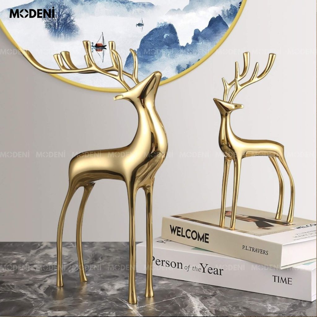 Tượng Nai Sừng Gerda Cao Cấp – Đồng Mạ Vàng Sang Trọng – Điểm Nhấn Decor Bàn, Kệ Tủ, Phòng Khách Hiện Đại