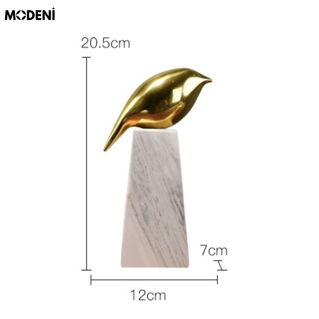 Tượng Aurora Chim Nghệ Thuật Cao Cấp – Ánh Kim Sang Trọng, Đế Đá Cẩm Thạch – Decor Bàn Console, Kệ Tủ, Không Gian Hiện Đại