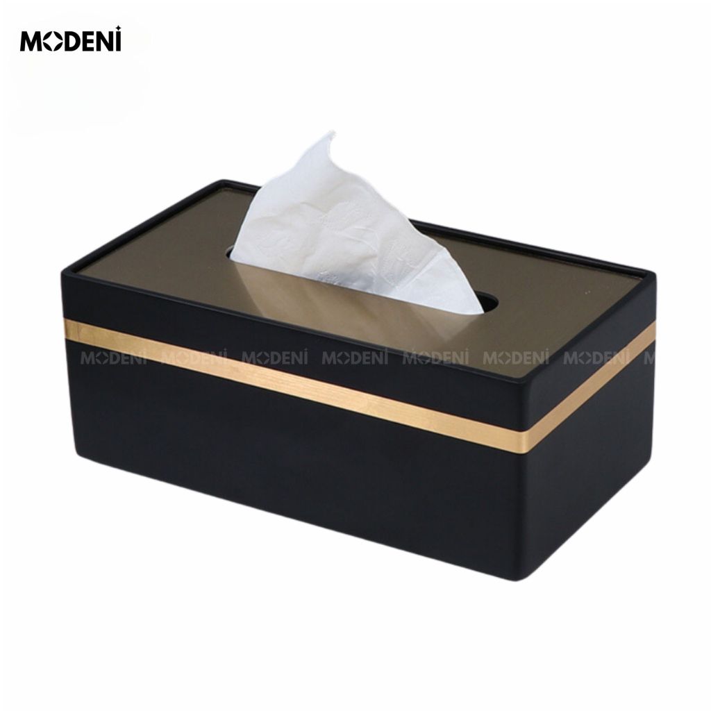 Hộp khăn giấy Misa đen cao cấp – Viền vàng tinh tế, điểm nhấn sang trọng cho không gian hiện đại.