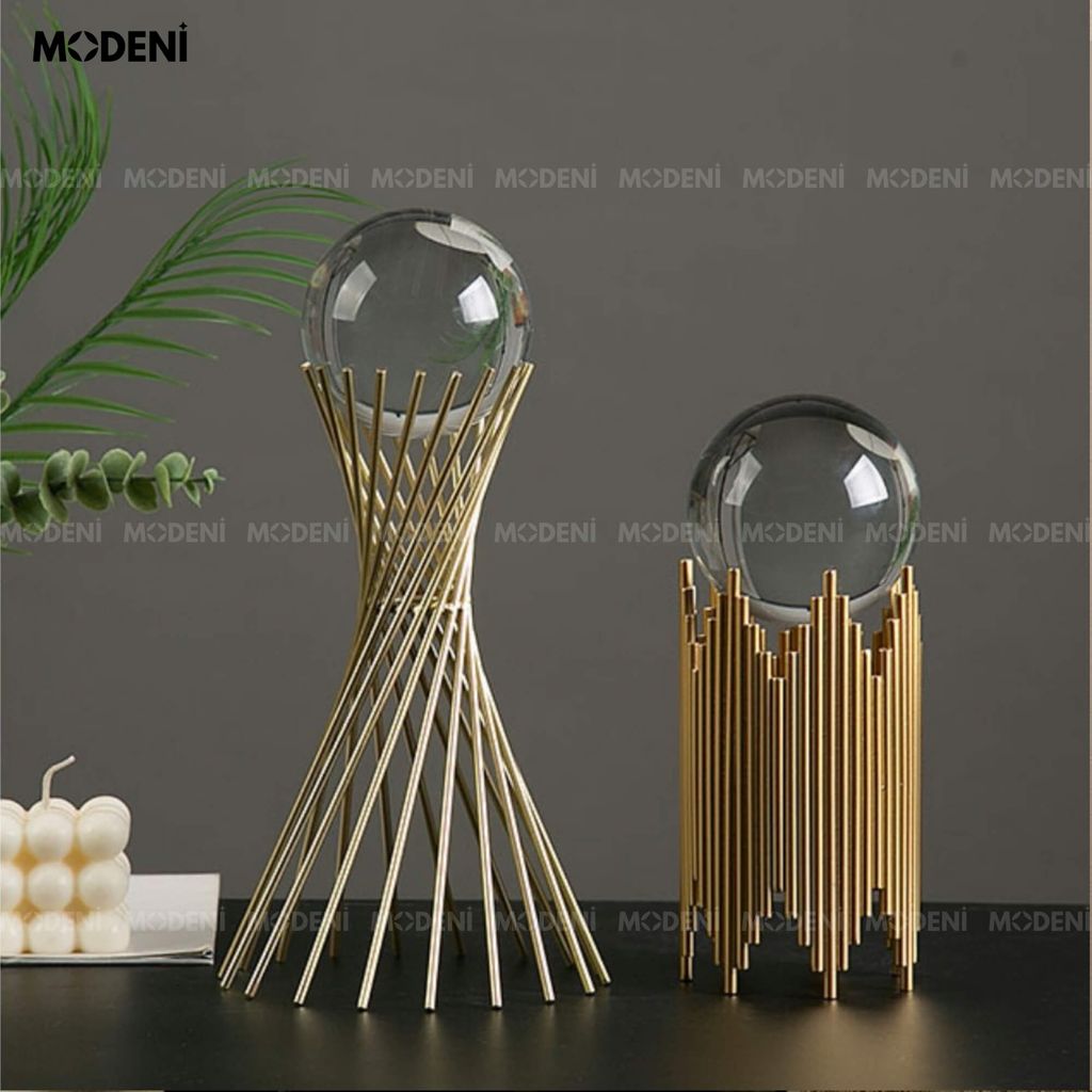 Tượng Cầu Pha Lê Grace Cane Vàng Gold Decor Bàn Phòng Khách, Kệ Tủ Sang Trọng Phong Cách Hiện Đại
