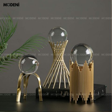  Tượng Cầu Pha Lê Grace Molly Vàng Gold Decor Bàn Phòng Khách, Kệ Tủ Sang Trọng Phong Cách Hiện Đại 