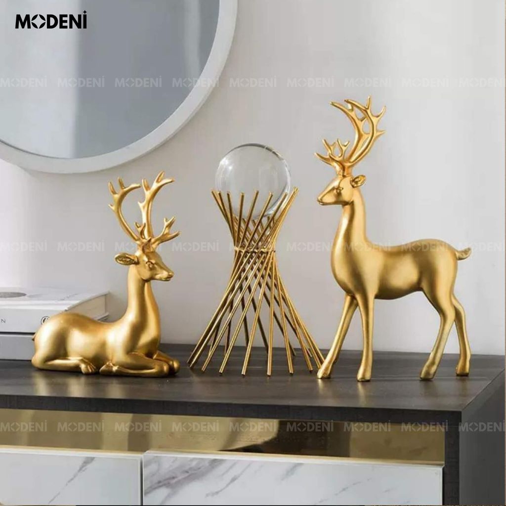 Tượng Cầu Pha Lê Grace Cane Vàng Gold Decor Bàn Phòng Khách, Kệ Tủ Sang Trọng Phong Cách Hiện Đại