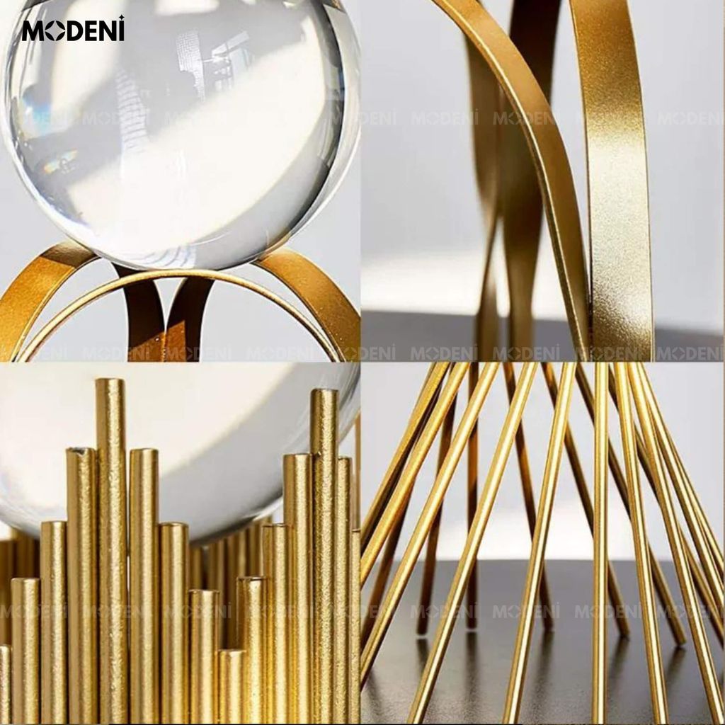 Tượng Cầu Pha Lê Grace Cane Vàng Gold Decor Bàn Phòng Khách, Kệ Tủ Sang Trọng Phong Cách Hiện Đại