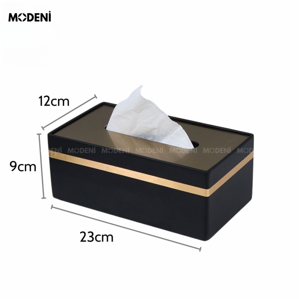Hộp khăn giấy Misa đen cao cấp – Viền vàng tinh tế, điểm nhấn sang trọng cho không gian hiện đại.