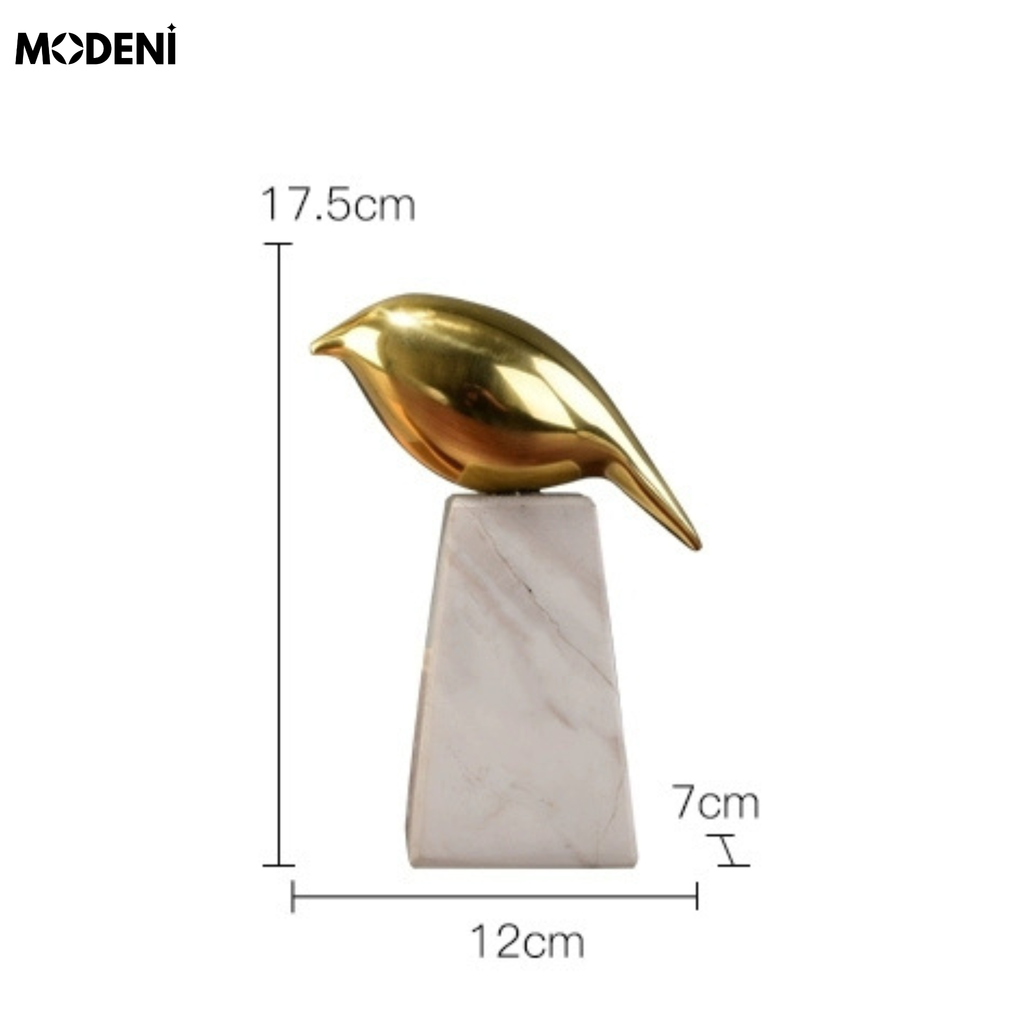 Tượng Aurora Chim Nghệ Thuật Cao Cấp – Ánh Kim Sang Trọng, Đế Đá Cẩm Thạch – Decor Bàn Console, Kệ Tủ, Không Gian Hiện Đại
