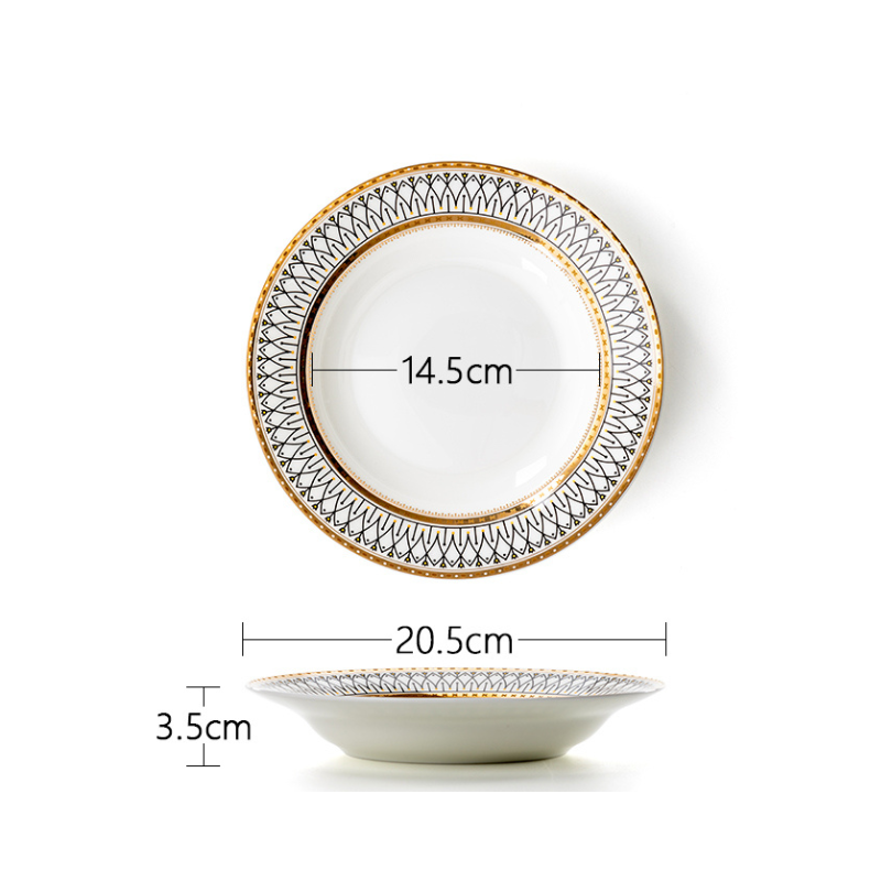 Chén Bát Đĩa Lẻ Món Sứ Xương Aura Cao Cấp Viền Vàng Sang Trọng Kiểu Âu Thời Thượng Quà Tặng Tân Gia