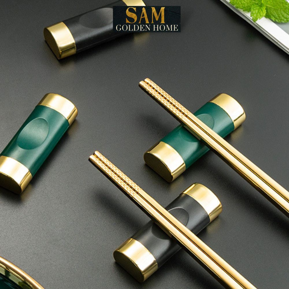 Set 4 Đế Gác Đũa Muỗng Louisa Mạ Vàng Gold Sang Trọng Tinh Tế Đẳng Cấp Màu Đen Xanh Lá