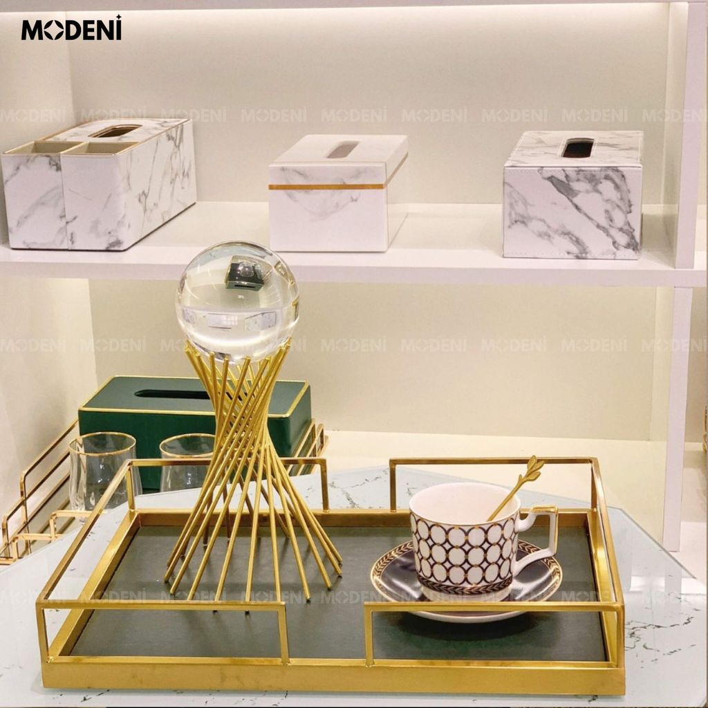 Tượng Cầu Pha Lê Grace Cane Vàng Gold Decor Bàn Phòng Khách, Kệ Tủ Sang Trọng Phong Cách Hiện Đại