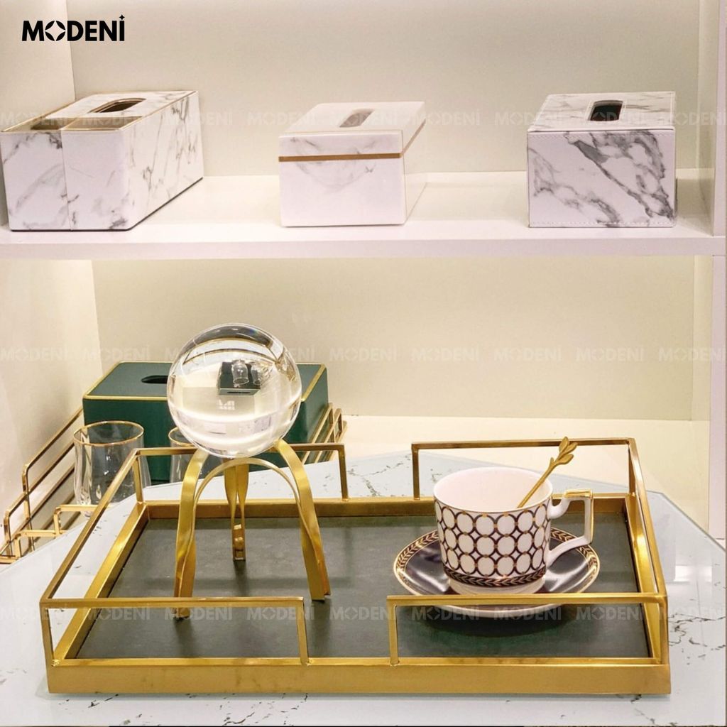 Tượng Cầu Pha Lê Grace Cane Vàng Gold Decor Bàn Phòng Khách, Kệ Tủ Sang Trọng Phong Cách Hiện Đại