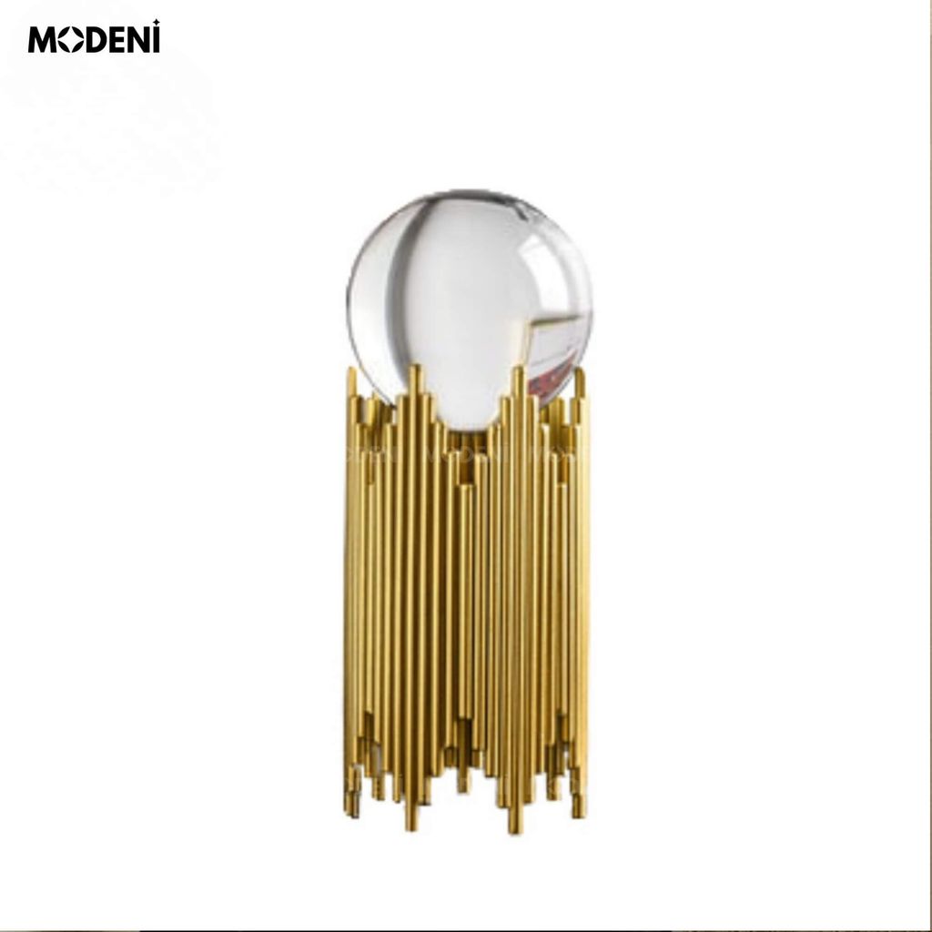 Tượng Cầu Pha Lê Grace Cane Vàng Gold Decor Bàn Phòng Khách, Kệ Tủ Sang Trọng Phong Cách Hiện Đại