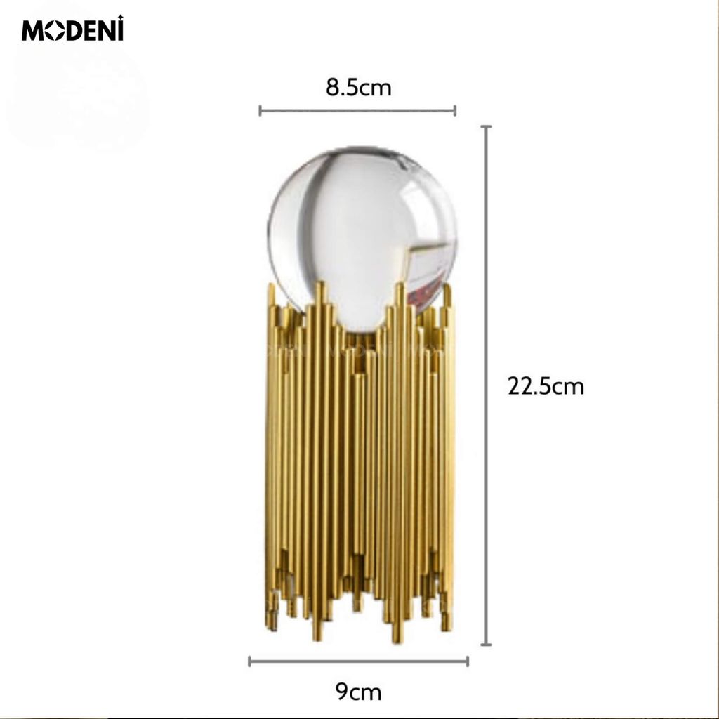 Tượng Cầu Pha Lê Grace Cane Vàng Gold Decor Bàn Phòng Khách, Kệ Tủ Sang Trọng Phong Cách Hiện Đại