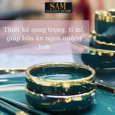  Tô Chén Dĩa Hàn Quốc Gốm Sứ Cao Cấp Emerald Xanh Lục Bảo Viền Gold Xanh Cổ Vịt Sang Trọng 
