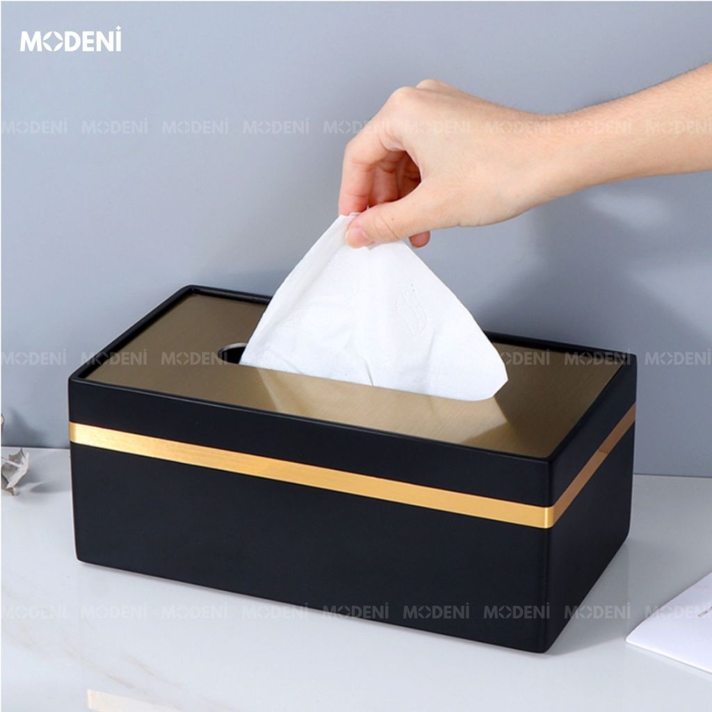 Hộp khăn giấy Misa đen cao cấp – Viền vàng tinh tế, điểm nhấn sang trọng cho không gian hiện đại.