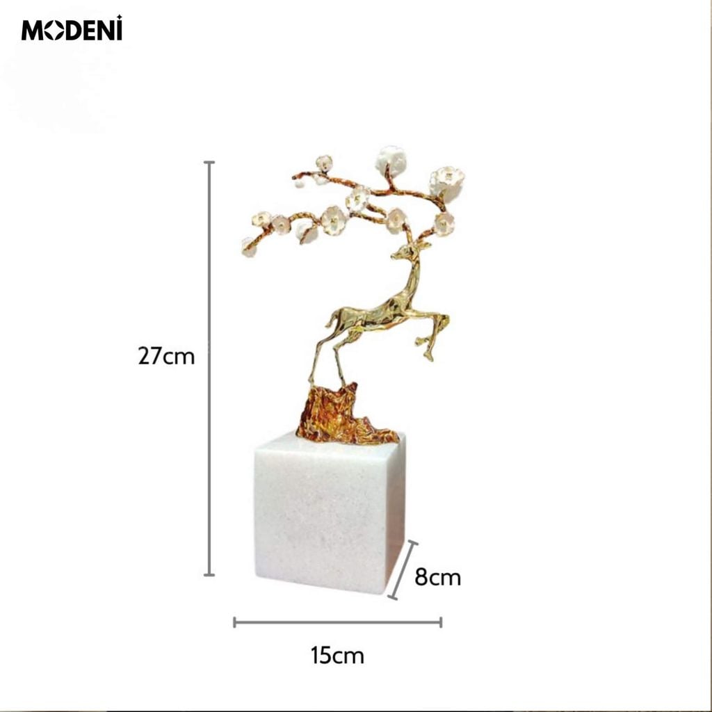Tượng Trang Trí Nai Hươu Fiona Cao Cấp – Họa Tiết Vàng Nghệ Thuật – Điểm Nhấn Hoa Anh Dào Nở