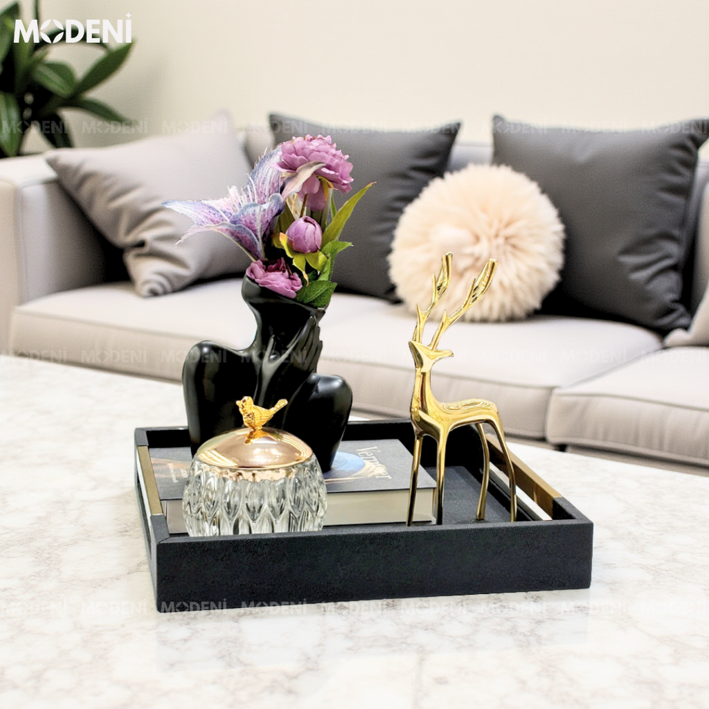 Khay Da Nova – Khay Decor Cao Cấp Sang Trọng – Tay Cầm Mạ Vàng Đẳng Cấp – Phù Hợp Trang Trí Bàn Sofa, Console, Phòng Khách Hiện Đại