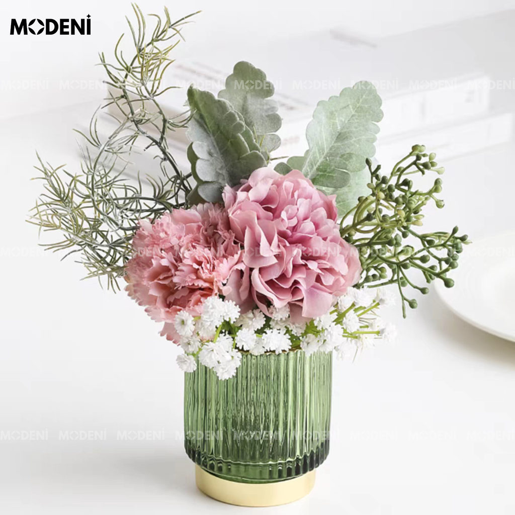Bình Hoa Opulent Cao Cấp – Thiết Kế Sọc Dọc Tinh Xảo, Đế Vàng Nâng Tầm Không Gian