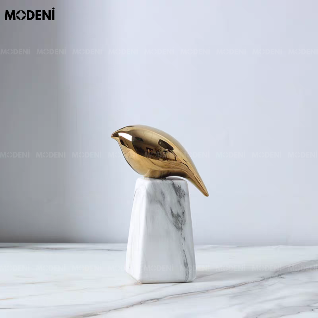 Tượng Aurora Chim Nghệ Thuật Cao Cấp – Ánh Kim Sang Trọng, Đế Đá Cẩm Thạch – Decor Bàn Console, Kệ Tủ, Không Gian Hiện Đại