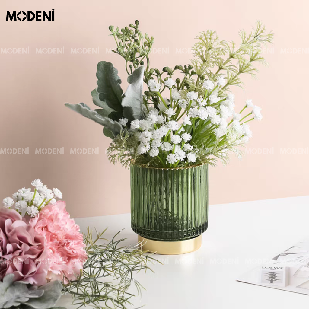 Bình Hoa Opulent Cao Cấp – Thiết Kế Sọc Dọc Tinh Xảo, Đế Vàng Nâng Tầm Không Gian