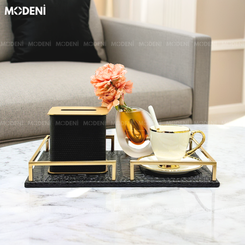 hộp khăn giấy Keris da PU cao cấp màu nâu trên bàn phòng khách