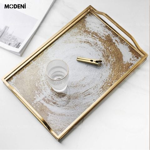 Khay Leopard Viền Vàng – thiết kế hình chữ nhật hiện đại phối thủy tinh ánh kim