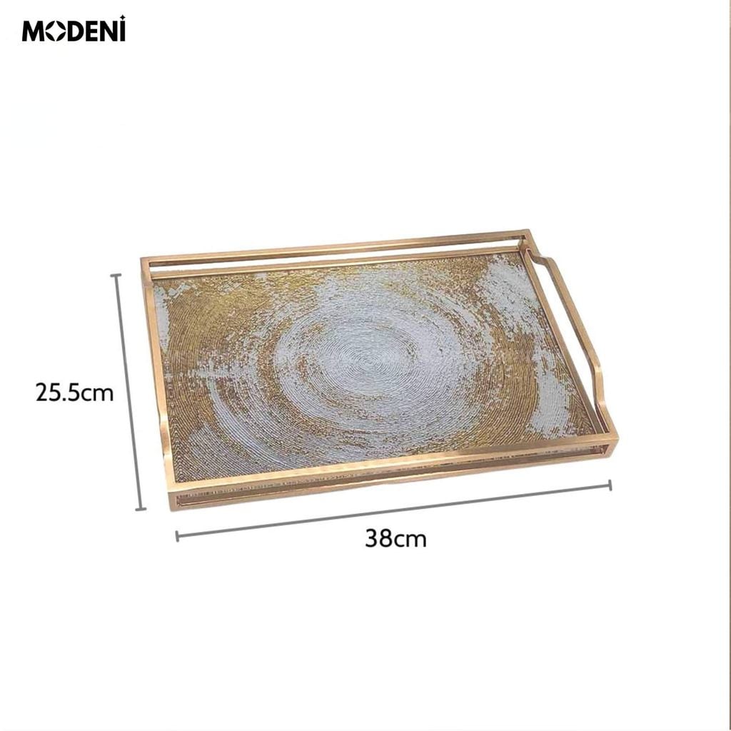 Khay Leopard Viền Vàng Cao Cấp – Khay Trang Trí Chữ Nhật Sang Trọng – Chất Liệu Thủy Tinh & Inox – Dành Cho Bàn Console, Bàn Sofa