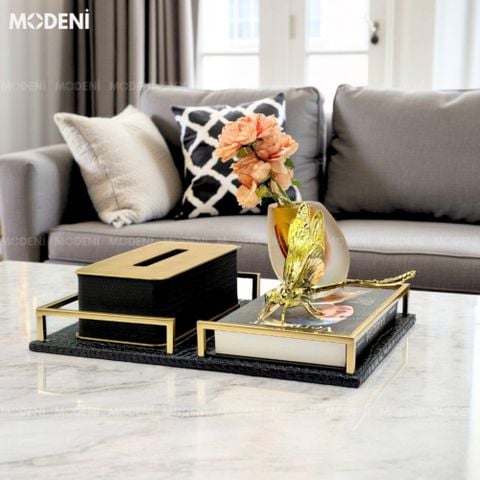 khay đựng joyce da đen decor sang trọng bàn sofa