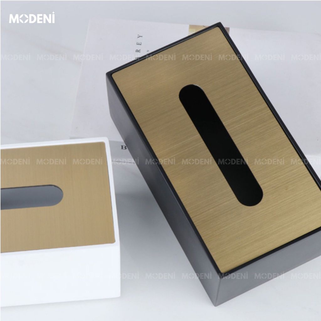 Hộp khăn giấy Misa đen cao cấp – Viền vàng tinh tế, điểm nhấn sang trọng cho không gian hiện đại.
