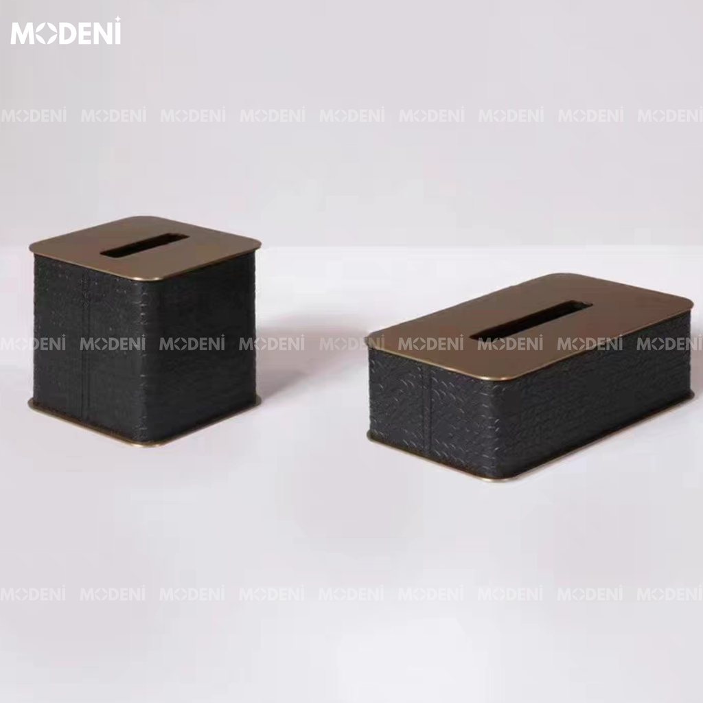 Hộp Khăn Giấy Da Keris Vuông Cao – Hộp Đựng Khăn Da Cao Cấp – Thiết Kế Tối Giản Mặt Kim Loại – Kích Thước 13x13x13cm – Phù Hợp Decor Văn Phòng, Bàn Làm Việc, Khách Sạn