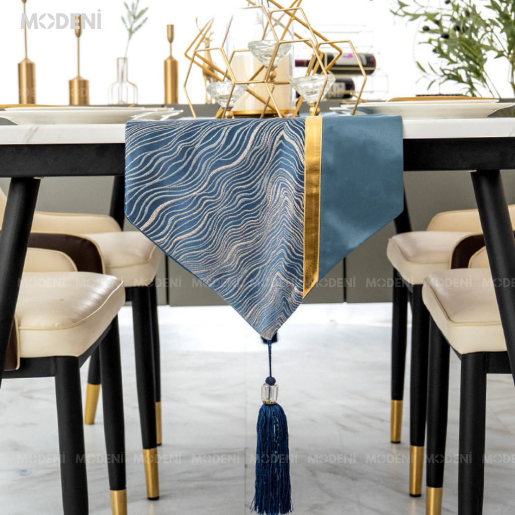 Khăn Bàn Table Runner Blue Flowrous Màu Xanh Sang Trọng